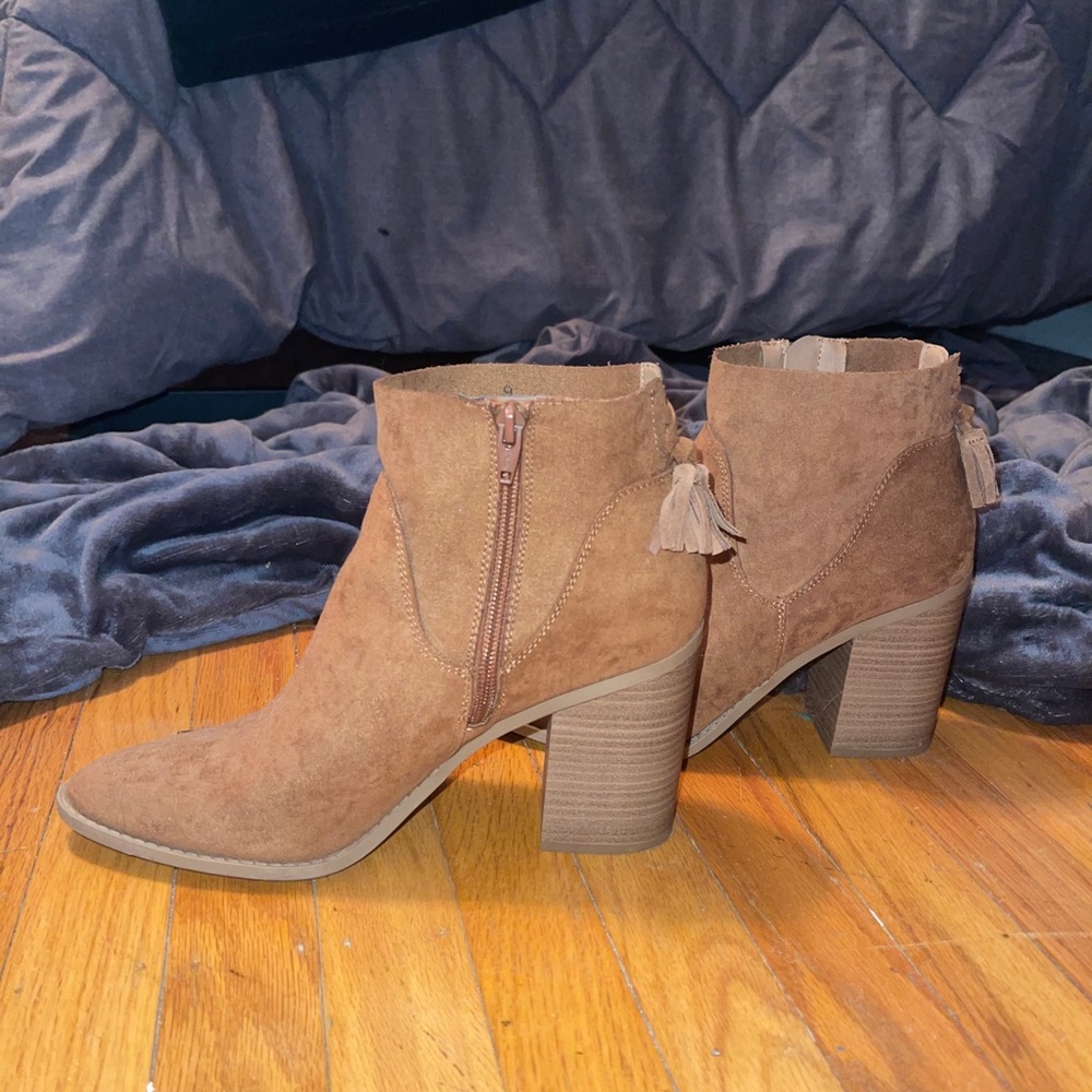 Brown suede booties